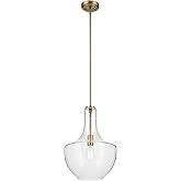 KICHLER Everly 19.75” Bell Pendant in Natural Brass with Clear Glass, 1-Light Modern Pendant Light, 42046NBR