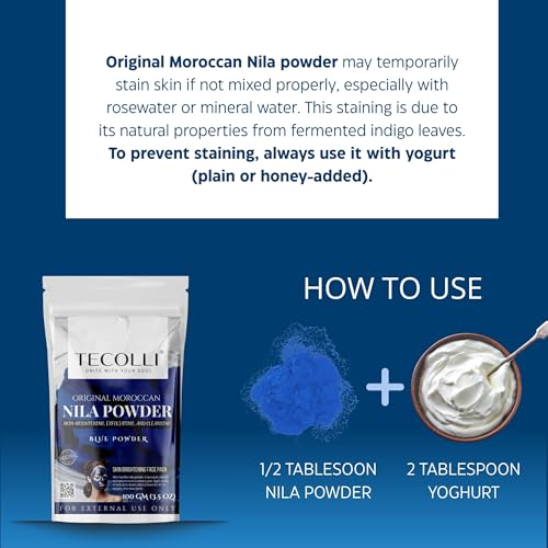 Original Moroccan Blue Nila Powder 100g – Pure & Natural Face Mask for Skin Brightening, Purifying, and Whitening