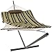 Sunnydaze Rope Hammock with 12-Foot Stand and Hammock Pad - 275-Pound Capacity - Desert Stripe