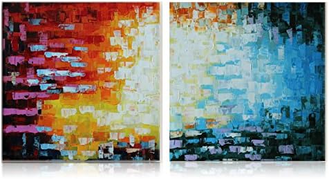 IARTS Bedroom Geometric Pictures Thick Painted Abstract Knife Painting with Stretched Set of 2 (Ready to Hang)