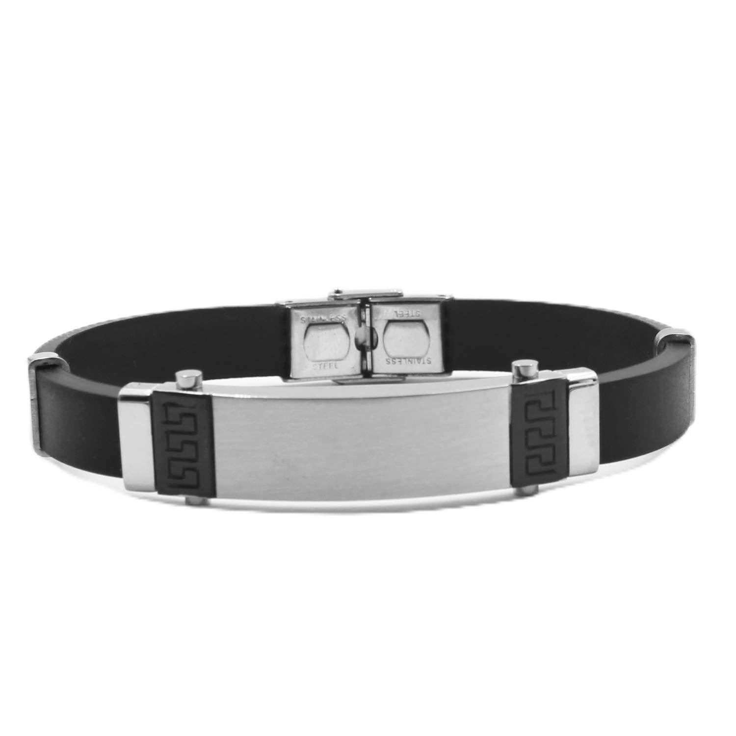 Kigu Black Silicone Bracelet with a Steel Bar Decorated with a Vertical Black Tribal Marks