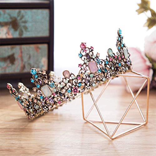 YANSHON Baroque Queen Crown, Rhinestone Wedding Crowns Crystal Tiara Crowns Hair Jewelry Rhinestone Wedding Costume Party Hair Accessories with Gemstones - Thumbnail 6