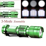 Enjoydeal Portable CREE Q5 LED 1200 Lumen Zoomable Flashlight Torch Green 3 Modes