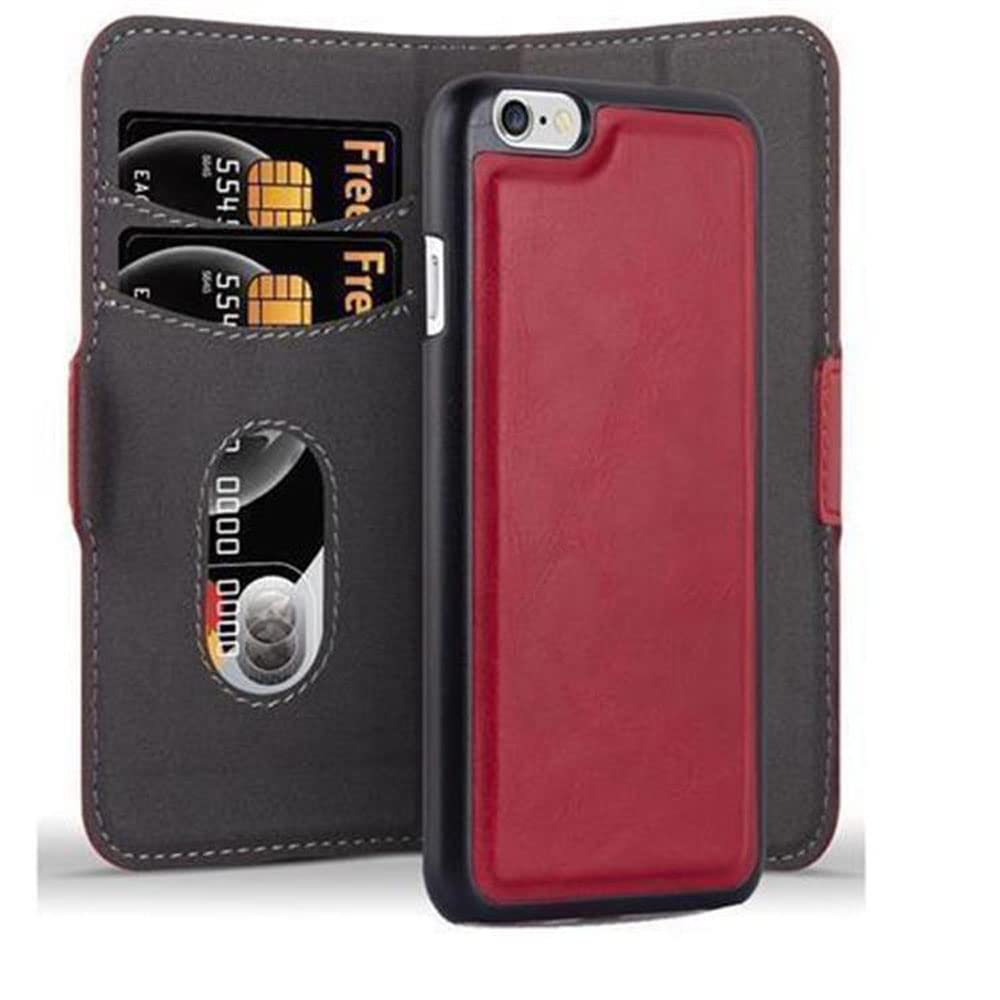 cadorabo – 2-in-1 Book Style Wallet for > Apple iPhone 6 / 6S < with integrated detachable Hard Cover, Stand Function, Card Slot and invisible Magnetic Closure - Etui Case Cover in POMEGRANATE-RED