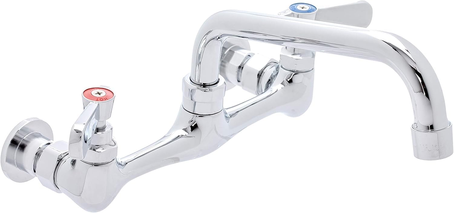 DuraSteel Commercial Sink Faucet – NSF No Lead 8” Center Commercial Wall Mount Faucet Kitchen with 6 Inch Swivel Spout – Lever Handle – Industrial Restaurant Kitchen Utility Prep Sink Mounted Faucets