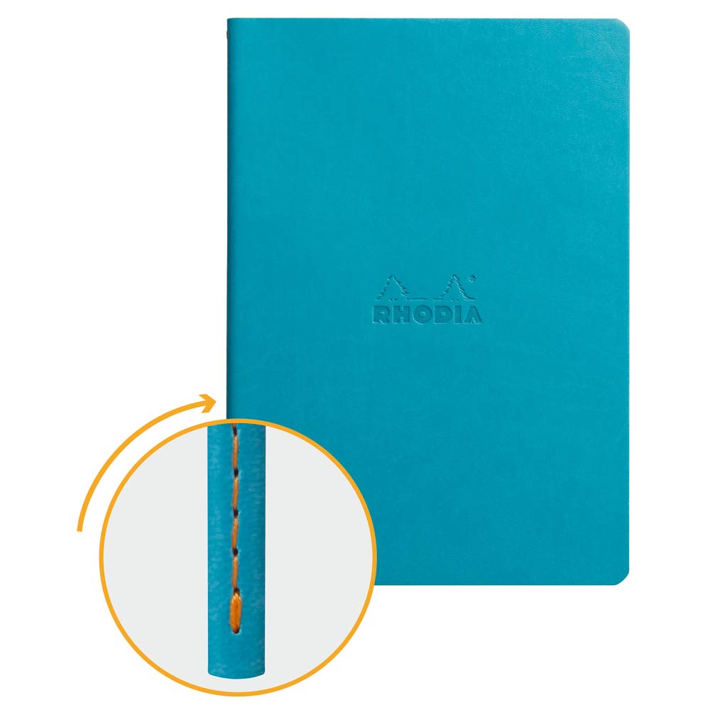 RHODIA 116407C - Turquoise Textile Stitch Soft Notebook - A5 - Lined - 64 pages - Ivory Clairefontaine Paper 90 g/m - Faux Leather Cover - Rhodiarama Collection