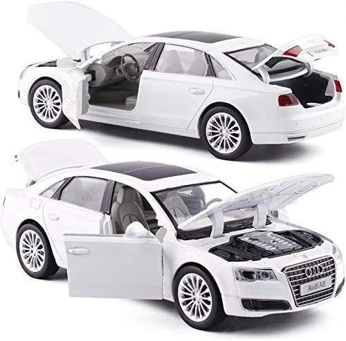 Sunta 1:32 Audi A8 alloy car model, sound and light pull back car model, children's gifts for all ages , white