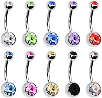 WTNY 10Pcs Mix Color 14G Stainless Steel Belly Button Rings Screw Navel Bars Body Piercing