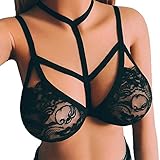 ManxiVoo Women's Lace Harness Bralette Strappy Hollow Out Body Cross Cage Bra Cupless Lingerie Crop Top