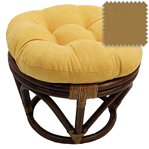 18-Inch Bali Rattan Papasan Footstool with Cushion - Solid Microsuede Fabric, Java