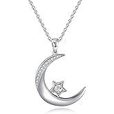 NAOKETEN Moon and Star Necklace, 925 Sterling Silver Moissanite Crescent Star Pendant, Gifts for Women Mom Wife, Adjustable Chain 18+2