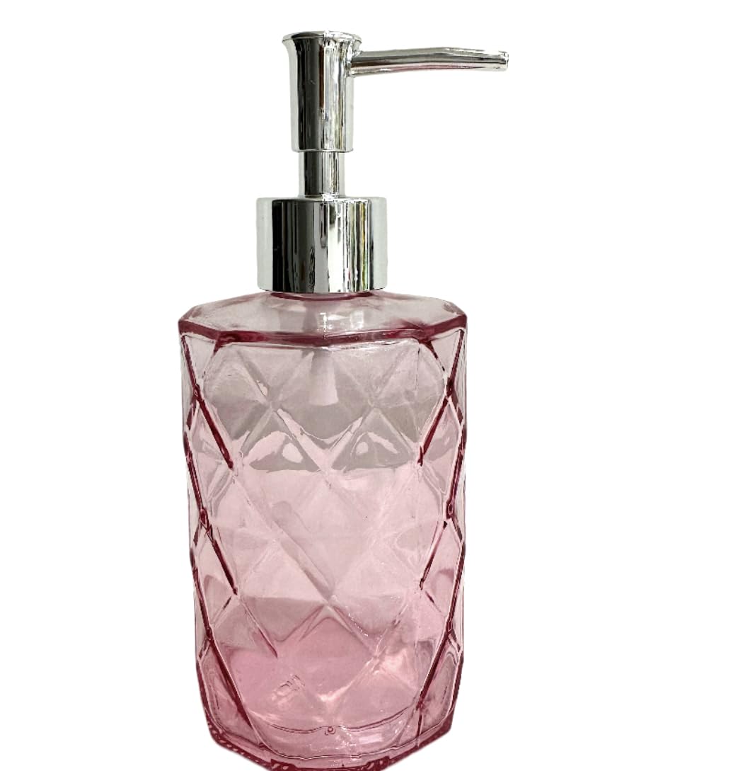 Rocwing Glass Pump Dispenser for Lotion Liquid Soap in Bathroom or Kitchen (Pink-Silver)