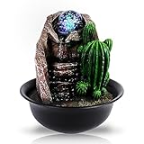 SereneLife Desktop Electric Water Fountain Decor w/ LED Illuminated Crystal Ball Accent - Indoor Outdoor Portable Tabletop Decorative Waterfall Kit Includes Submersible Pump & 12V Adapter