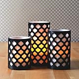 3 Black & White Flameless Candles with Warm White LEDs, Carved Wax Moroccan Pattern, Batteries Included