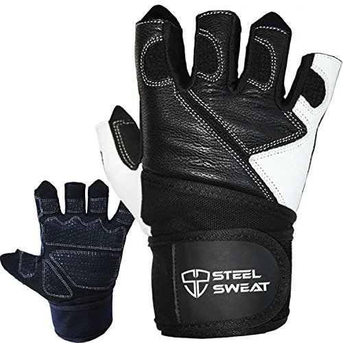Weightlifting gloves with over 18-inch wrist wrap support for wor…