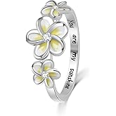 Hawaiian Flower Sterling Silver Band Rings Elegant You Are My Sunshine Yellow Flower Jewelry Gift for Women