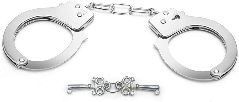 Metal Handcuffs with Keys for Cosplay Police silver Handcuffs Prop Dress Ball Party Cosplay for partner (silver, L)