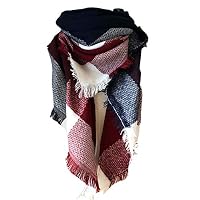 MHB Warm Winter Scarf Women Plaid Wrap Gird Shawl Triangle Scarves BlueRed23