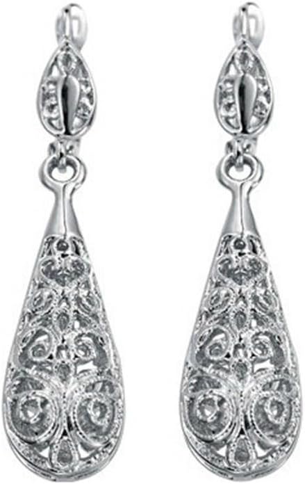 GYJIN Women's Vintage Nickel Free 18k White/Rose Gold Plated Vine Hollow Pattern Teardrop Earrings