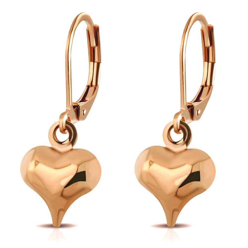 555Jewelry Womens Stainless Steel Heart Love Cute Dangle Drop Stud Dainty Small Simple Smooth Casual Everyday Gift Box Ladies Jewelry Fashion Accessory Lever Back Earrings, Pink Rose Gold