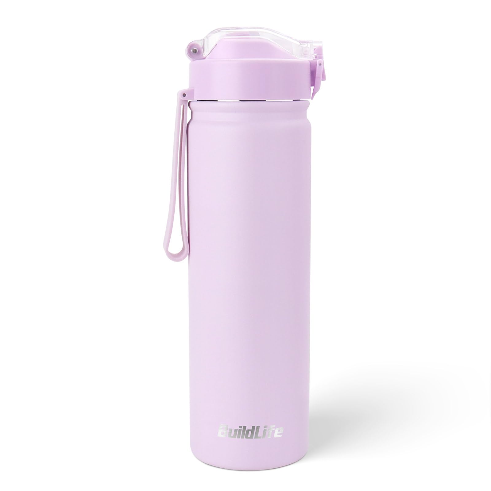 BuildLife 720ML Insulated Water Bottle with Straw,Leak Proof Double Walled Stainless Steel Metal Sports Water Bottles, BPA Free,Dishwasher Safe,Drinking Bottle for Travel,School,Gym (Purple)