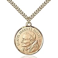 Bonyak Jewelry Gold Filled St. John Paul II Pendant 1 x 7/8 inches with Heavy Curb Chain