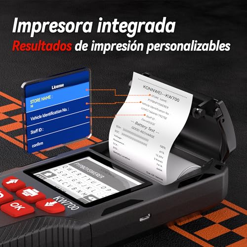 KONNWEI Probador de Batería de Coche con Impresora, Probador de Carga de Batería Automotriz de 12V 24V 10-2000CCA, Analizador de Batería de Arranque y Carga, Probador de Alternador para Coche, Camión