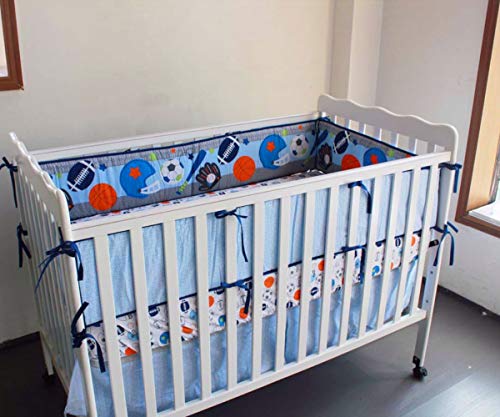Amomo Crib Bumpers Breathable Baby Bumper Pads 4 Piece for Baby Girl Boy (Blue-Balls) - Thumbnail 4