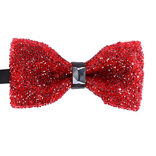 Elfeves Men's Boy Novelty Agate Red Rhinestone Bow Tie Pre Tied Elegant Neck Tie Bowties - Thumbnail 2