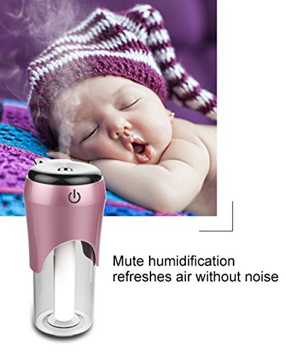 Rumfo Car Humidifier 50ML Essential Oil Diffuser, Mini Cool Mist Aroma Diffuser With USB Car Charger Power-Off Protection for Vehicle Office Travel Home (Pink)