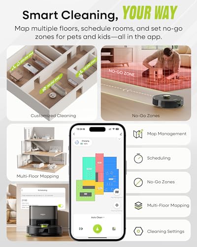 MONSGA Robot Vacuum with Mop Self Emptying, 8000Pa Suction, Lidar Navigation, Dual Anti-Tangle, Protective Charging Base Pad, 90 Days Hands-Free, APP/Remote/Voice Control, for Hard Floors and Carpets