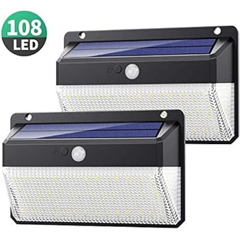 Solar Lights Outdoor 108 Led, [2200mAh Super Bright Energy Saving] Solar Security Lights Motion Sensor, 3 Modes [270º Illumination] Wireless Solar Wall Lights for Fence, Deck, Garage, Yard(2 Pack)