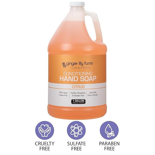 GINGER LILY FARMS CLUB & FITNESS CONDITIONING LIQUID HAND SOAP REFILL, 100% VEGAN & CRUELTY-FREE, CITRUS SCENT, 1 GALLON (128 FL OZ)