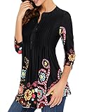 Ray-JrMALL Womens Long Sleeve Button up Shirts Plus Size Tunics Floral Blouse Black Tops XL