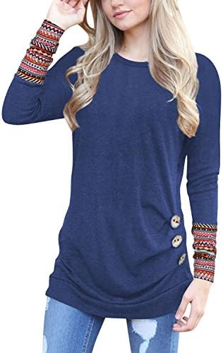 LIANGXX Women's Long Sleeve T Shirts Women Long Blouse Casual Solid Multicolor Cuff Circular Collar Tops