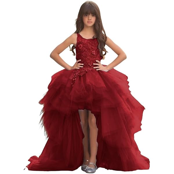 Honeydress Girl's High-Low Pageant Gown - Lace Applique Flower Girl Dress For First Communion & Special Events - View #4