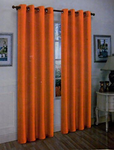 Orange Gromet Style In 108" Lenth 2 Pcs Solid Grommet Faux Silk Window Curtain Drapes Panels Treatment 108"