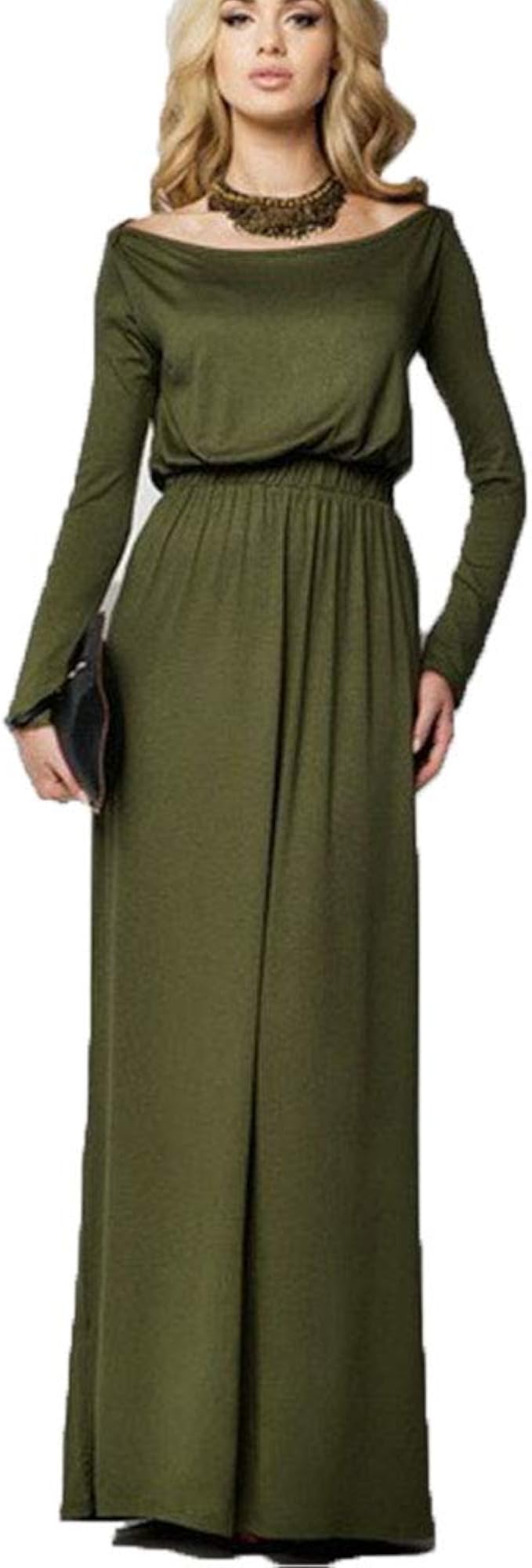 Women Maxi Dress Full Length Boat Neck Casual Cocktail Style Open
