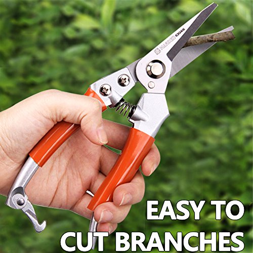 Pruning Shears Sharp Steel Garden Pruner 8" Straight Head Garden Pruning Shears for Branches / Flowers / Hiking / Camping