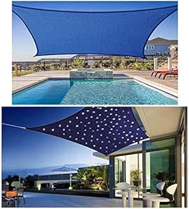 Toldo Vela Sombra Sun Shade Sail Azul con Cadena de Luces LED Exterior