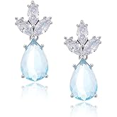RIZILIA BLOSSOM 18K White Gold Plated Flower Earrings for Women, Pear Cut CZ [Multi Colors Available] Floral Dangle Earrings, Trendy Jewelry Gift for Women