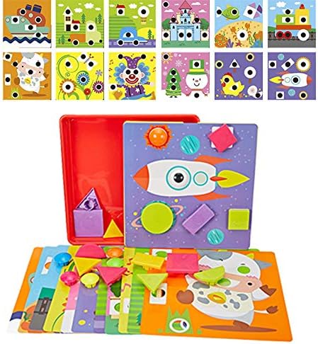PinSpace Button Art Color Matching Mushrooms Nails Mosaic Pegboard Puzzle Games with 12 Templates, Fine Motor Skills Toys Preschool Educational Learning Toys Gift for Boys and Girls