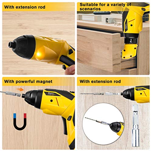 Baban Electric Screwdriver 2000mAh Li-Ion Rechargeable Cordless Screw Gun with 30Bits USB Charging Cable 30pcs Driver Bits LED Light, Yellow