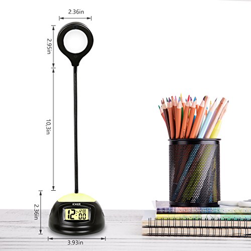 [New Version] iCKER 12 LED Desk Lamp with Alarm Clock for Bedrooms, Eye Protection Lamp for Readers, Kids, Students, Dual USB Ports Desk Clock for Phone Charging, Changeable Colors Nightlight, 7W - Thumbnail 3
