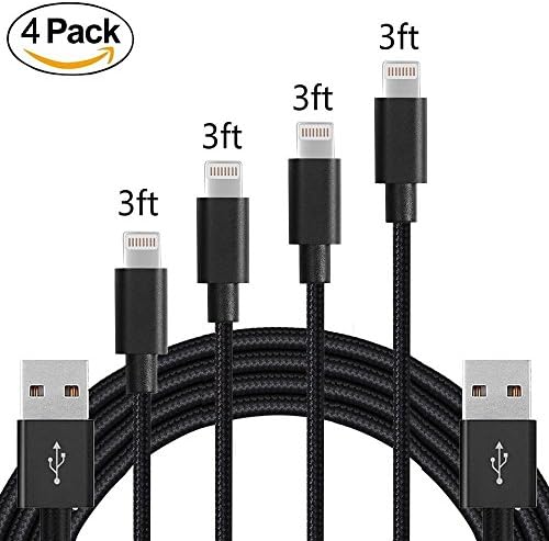 LQQL iphone MFi Certified iPhone Charger 4Pack 3FT(1M) Nylon Braided 8 pin Charging Cables USB Charger Cord, Compatible with iPhoneX 8/7/7 Plus/6s/6s Plus/6/6 Plus/5/5S/5C/SE/iPad and iPod (Black)