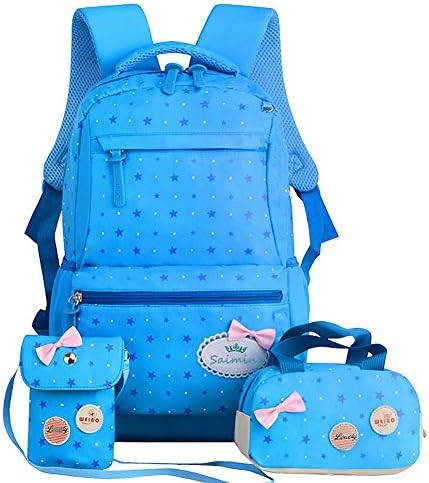 FOLLOWUS Kid's Backpacks Girls School Backpack Purse Lunch Bag 3 in 1 (Sky Blue)