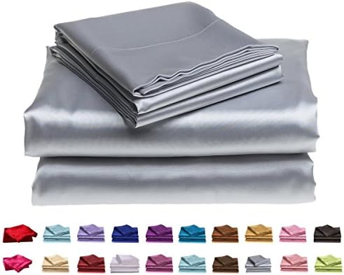Cloud Fino Hotel Quality Silky Soft Luxurious Satin 7 Pc Sheet Set Wrinkle & Fade Resistant, Hypoallergenic Breathable Durable Comfort Bedding Set With Duvet Set !!! King, Silver Grey