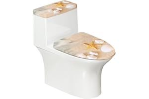 KUIFORTI Beach Starfish Toilet Cover Set of 2,Sea Shell Print Toilet Seat Lid Cover Round Elongated and Oblong Lids Portable for Bathroom Decorations