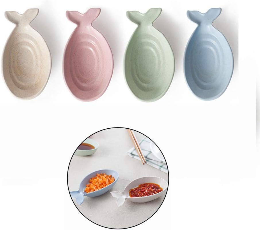 TXIN 4 Pieces Sauce Dish, 4.72x2.48x0.91inch Creative Fish Shape Condiment Dish Soy Dipping Bowl Snack Serving Dish Snack Dessert Bowl Multicolor