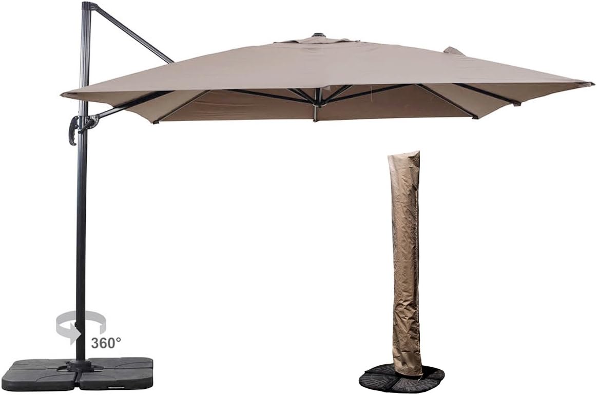 Heredeco Patio 10 By 10 Feet Square Offset Cantilever Umbrella Patio Hanging Umbrella With Dual Wind Vent Cross Base And Umbrella Cover Taupe Amazon Ca Patio Lawn Garden